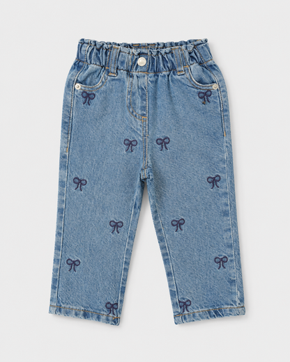 Girls' Bow Embroidered Denim Jeans