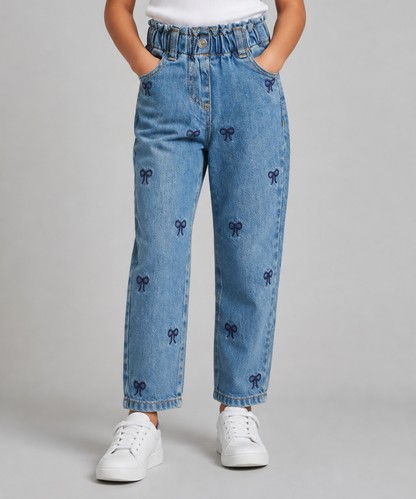 Girls' Bow Embroidered Denim Jeans