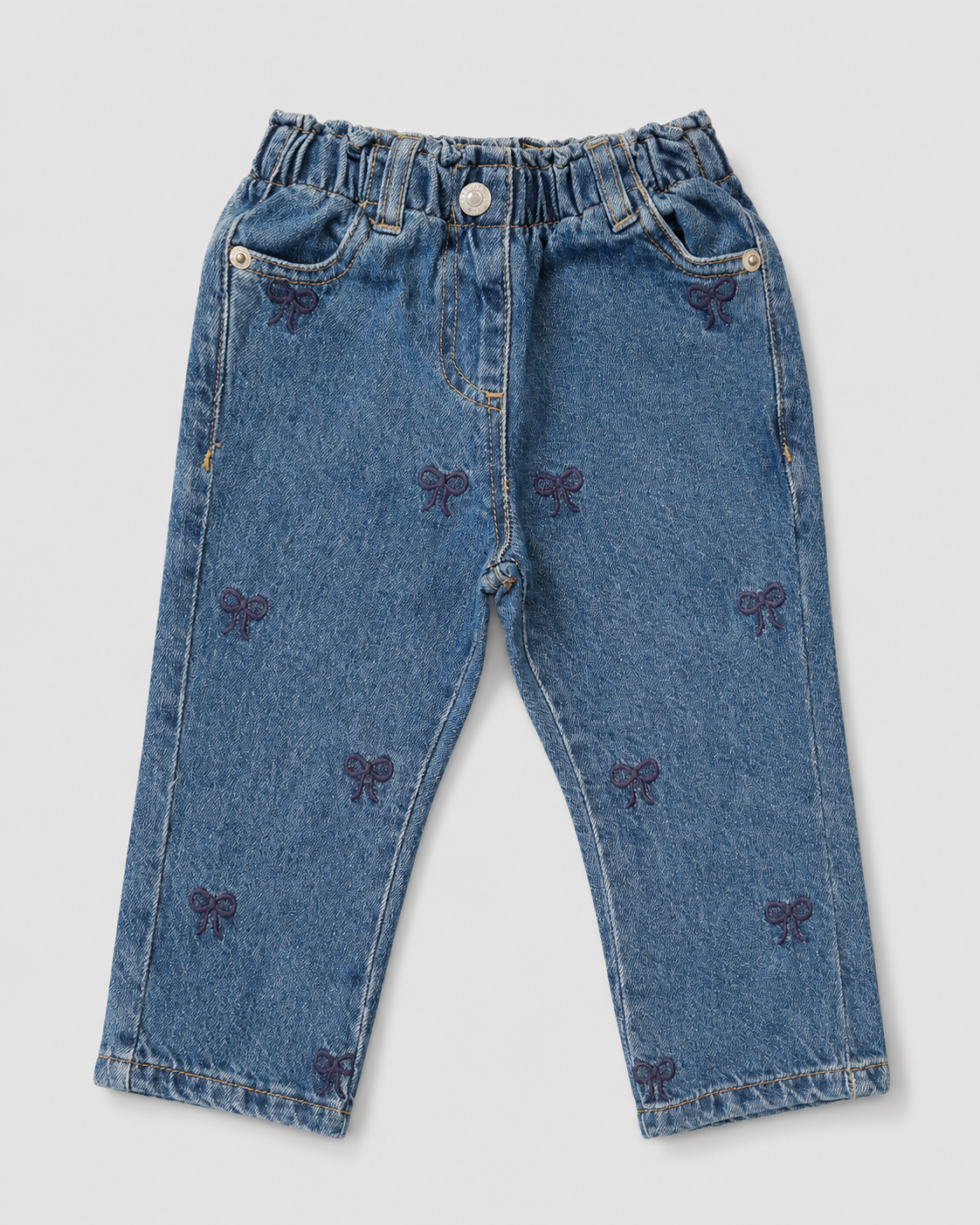 Girls' Bow Embroidered Denim Jeans