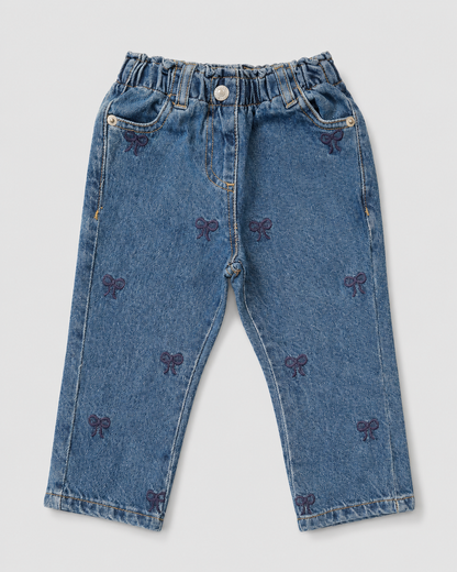 Girls' Bow Embroidered Denim Jeans