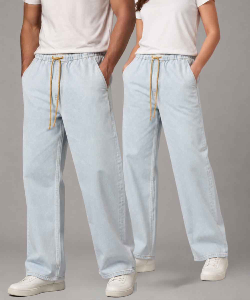 Ice Blue Unisex Baggy Denim Trousers