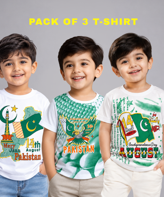 Kids Azaadi T-Shirt Pack of 3 – 14 August Independence Day Collection