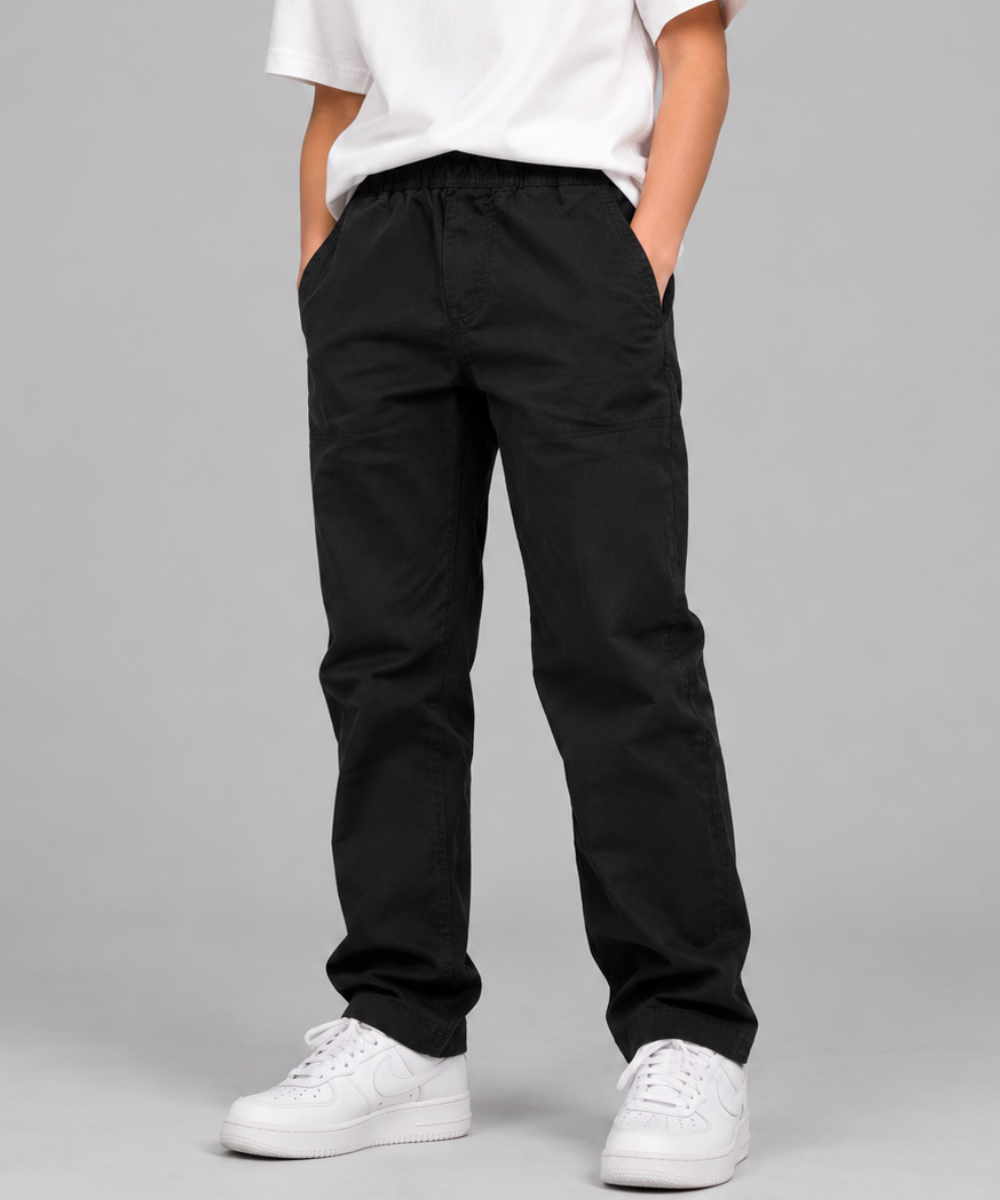 Boys Black Cotton Trouser – Elastic Waist Straight Fit