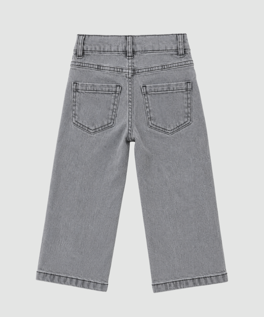Girls' Wide-Leg Denim Jeans – Grey Wash