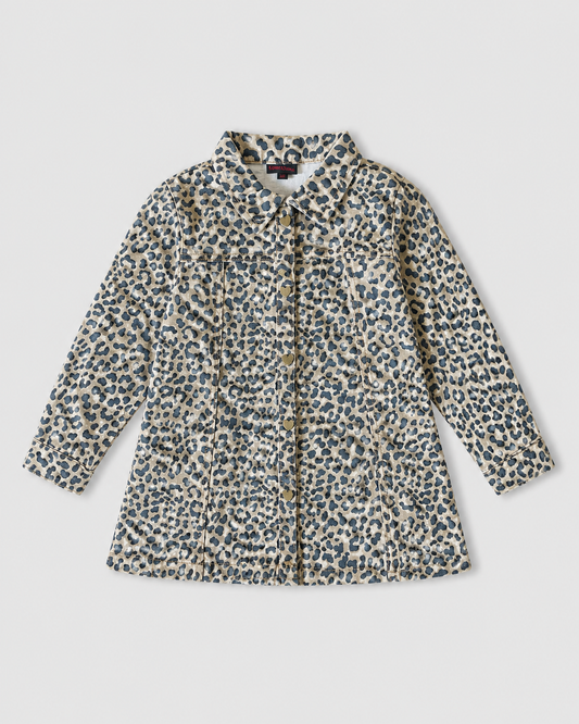Girls Leopard Print Denim Dress
