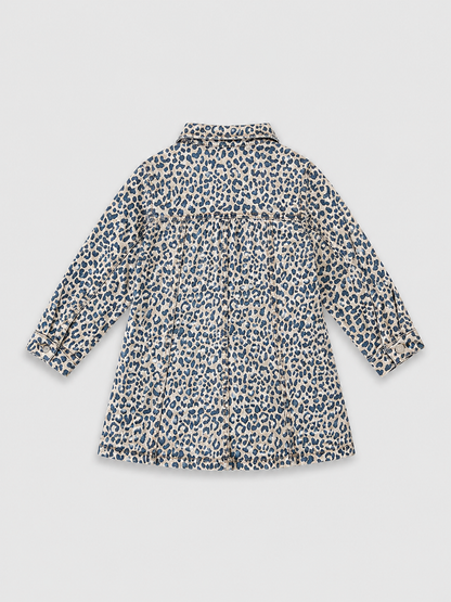 Girls Leopard Print Denim Dress