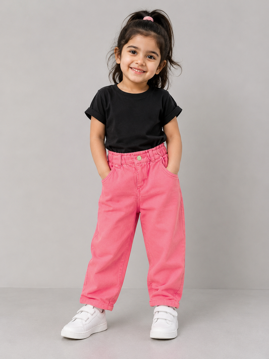 Girls Pink  Denim Pant