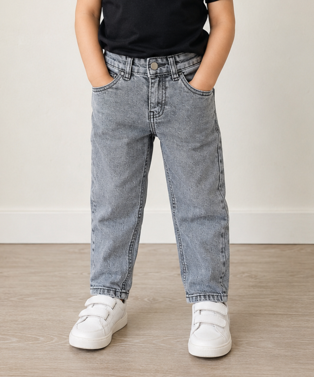 Boys Grey Acid Wash Denim Pant