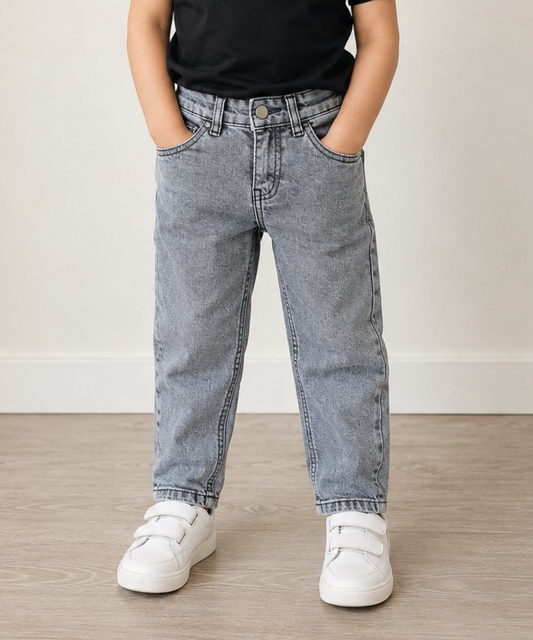Boys Grey Acid Wash Denim Pant
