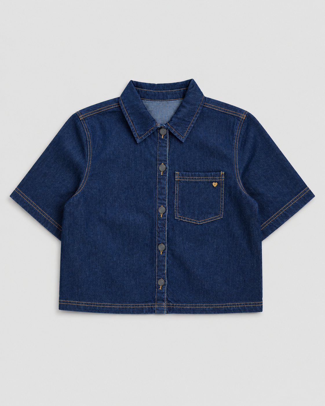 Women's Cropped Denim Shirt – Front view on model