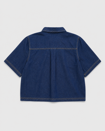 Women's Cropped Denim Shirt – Flat lay front