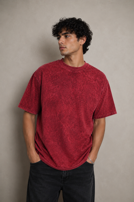 HASHBACK DROP SHOULDER ACID WASH TSHIRT-BRICK OXIDE