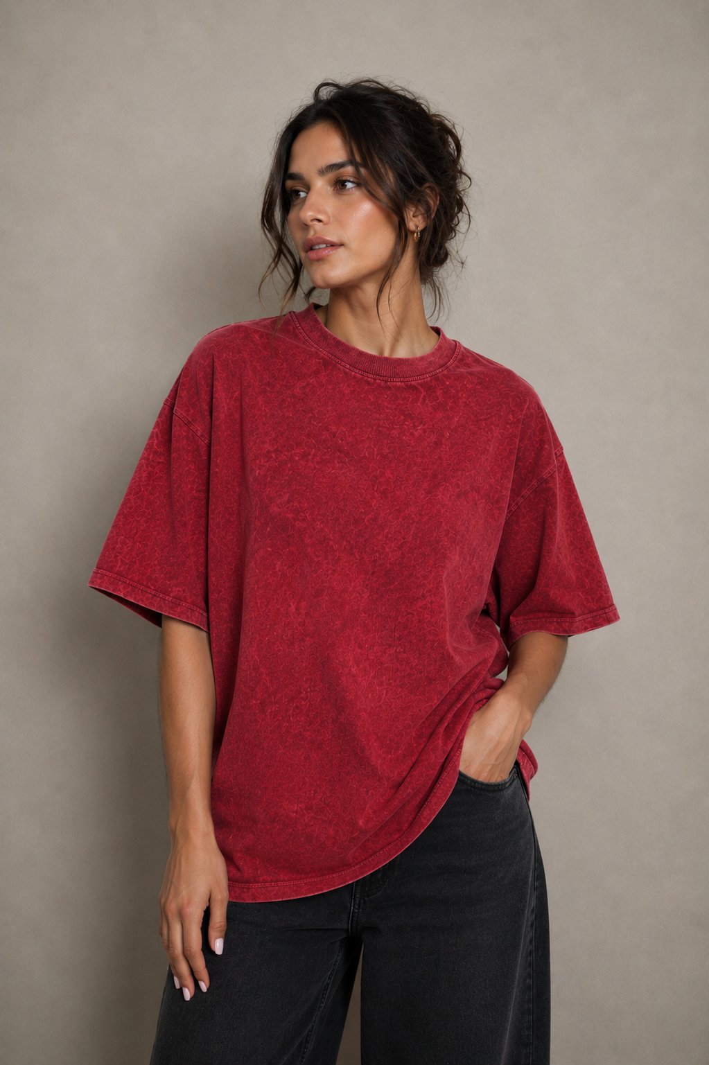 HASHBACK DROP SHOULDER ACID WASH TSHIRT-BRICK OXIDE
