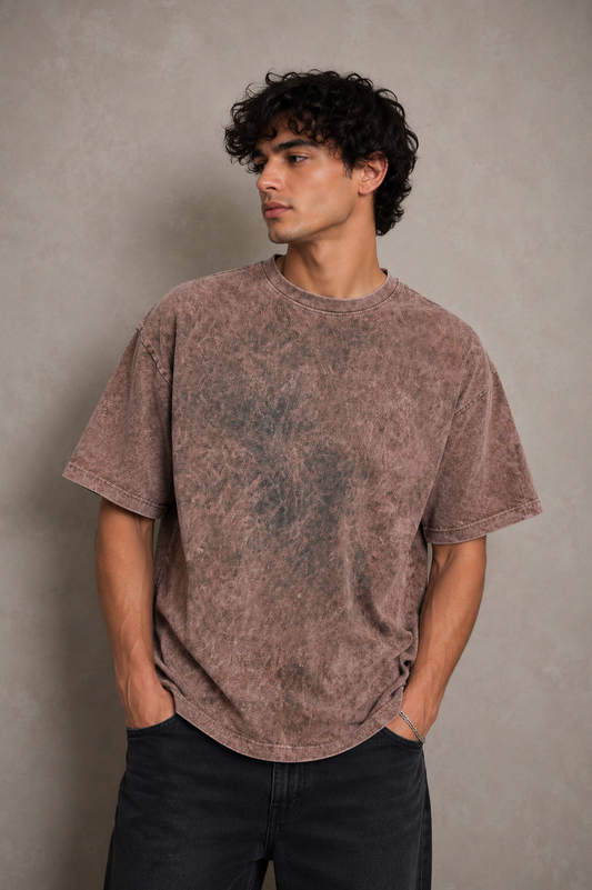 HASHBACK DROP SHOULDER ACID WASH TSHIRT-RUST OXIDE
