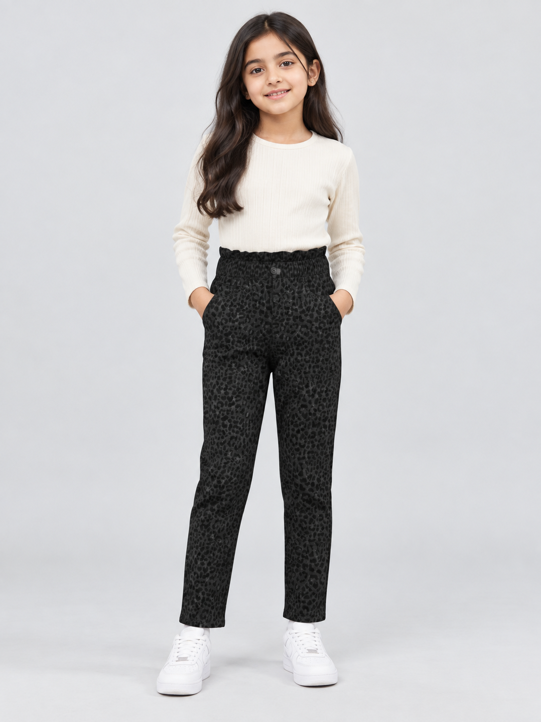 Girls’ Leopard Print Pants with Elastic Waist - 25018