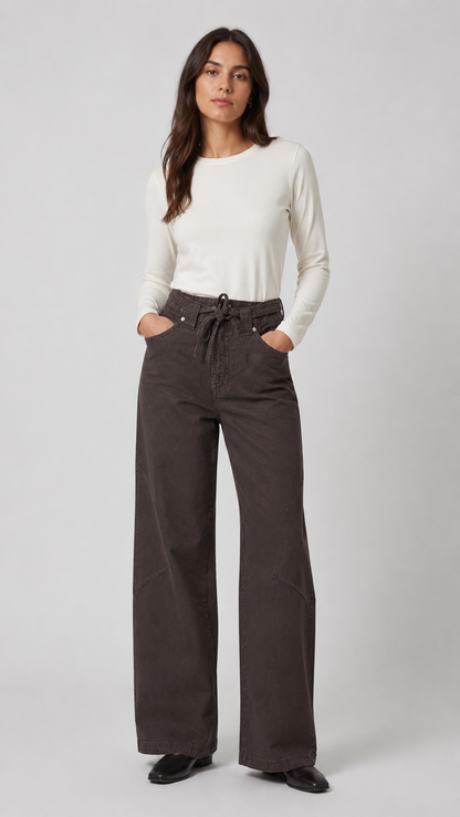 Women's Wide-Leg Belted Denim Pant