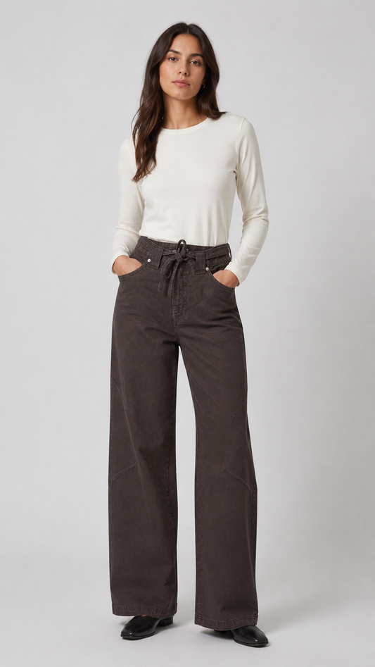 Women's Wide-Leg Belted Denim Pant