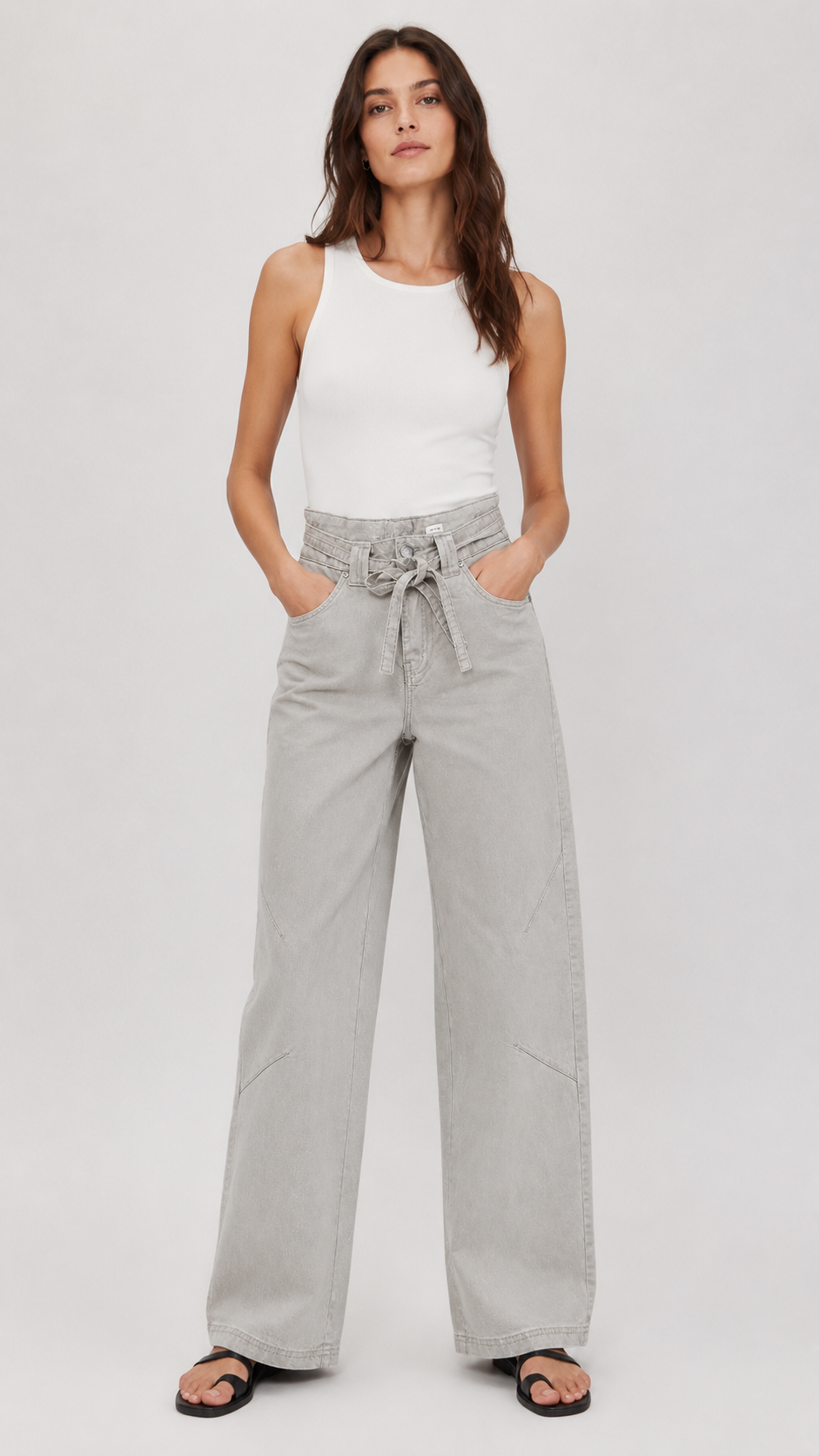 Women's Wide-Leg Belted Denim Pant