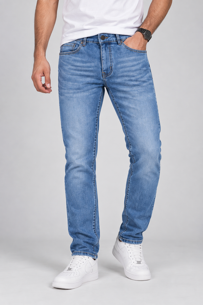 Men's Washed Blue Denim Jeans