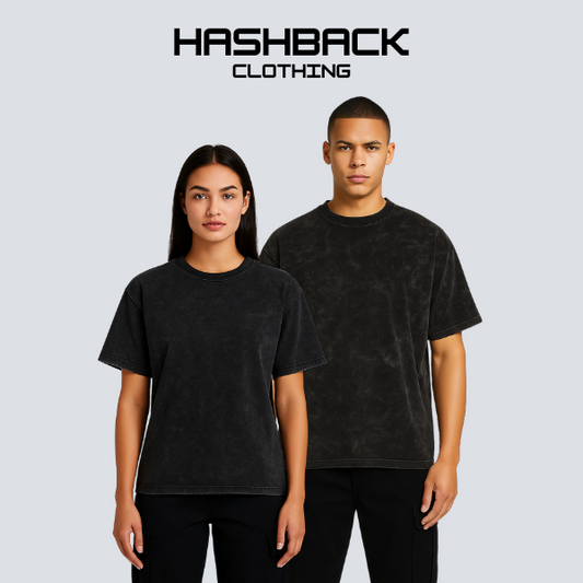 HASHBACK DROP SHOULDER ACID WASH TSHIRT-COAL OXIDE