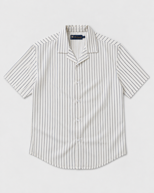 Men’s Cream Pinstripe Cotton Cuban Collar Shirt