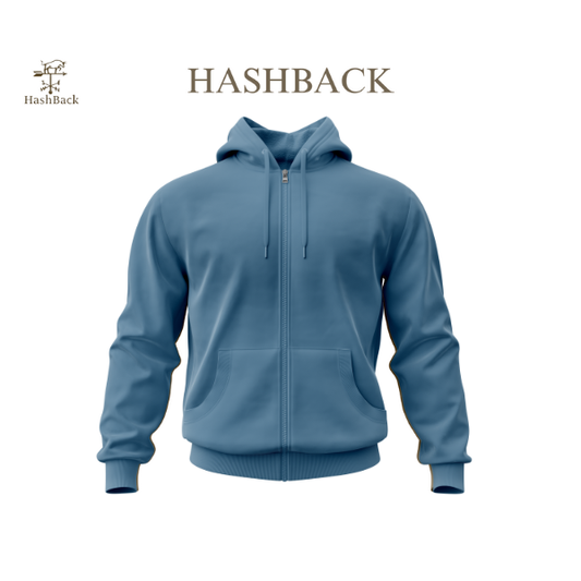 HashBack Plain Zipper Hoodie D BLUE