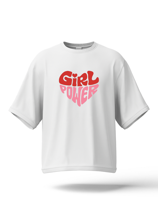 Hashback GIRL POWER Drop Shoulder T-Shirt – White | Oversized Streetwear Tee for Women