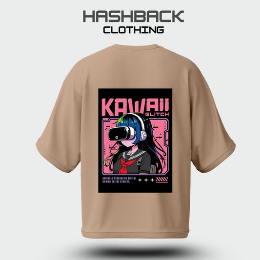 Hashback Aesthetic Graphic Drop Shoulder T-Shirt – Beige | Oversized Streetwear Tee for Men & Women