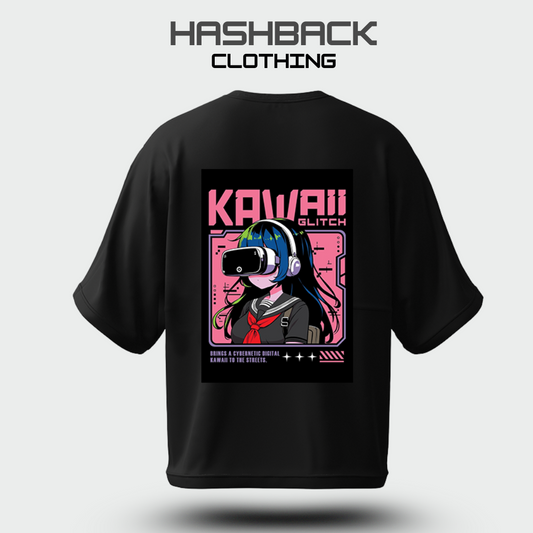 Hashback Aesthetic Graphic Drop Shoulder T-Shirt – Black | Oversized Streetwear Tee for Men & Women
