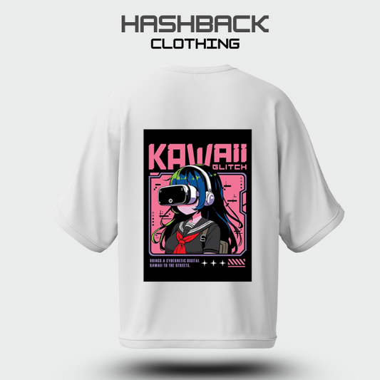 Hashback Aesthetic Graphic Drop Shoulder T-Shirt – White | Oversized Streetwear Tee for Men & Women