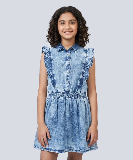 Girls Denim Ruffled Frock