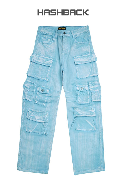 Daisy Acid Wash High Waisted Wide Leg Cargo Jeans