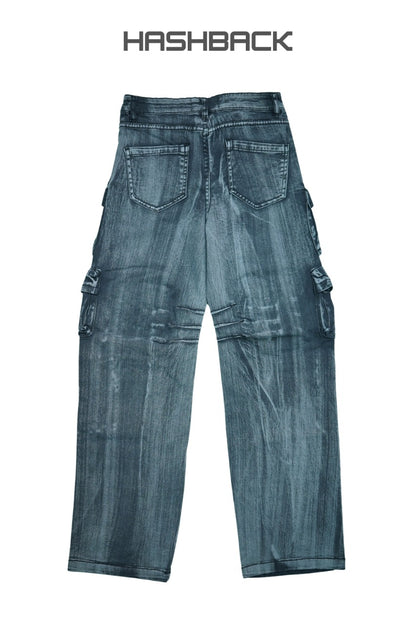 Daisy Acid Wash High Waisted Wide Leg Cargo Jeans