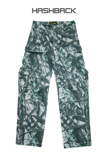 Daisy Acid Wash High Waisted Wide Leg Cargo Jeans