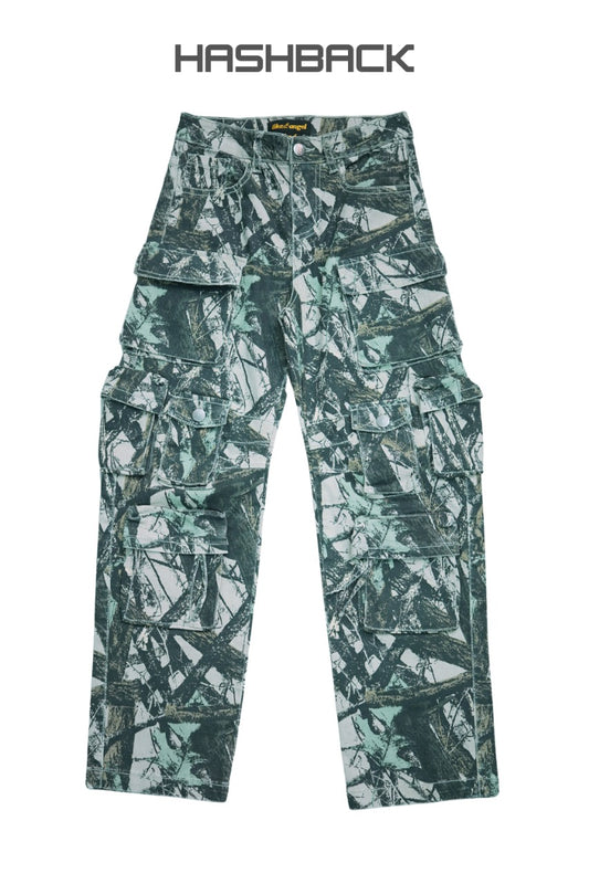 Daisy Acid Wash High Waisted Wide Leg Cargo Jeans