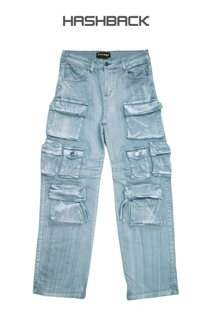Daisy Acid Wash High Waisted Wide Leg Cargo Jeans