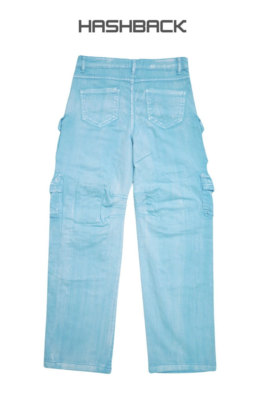 Daisy Acid Wash High Waisted Wide Leg Cargo Jeans