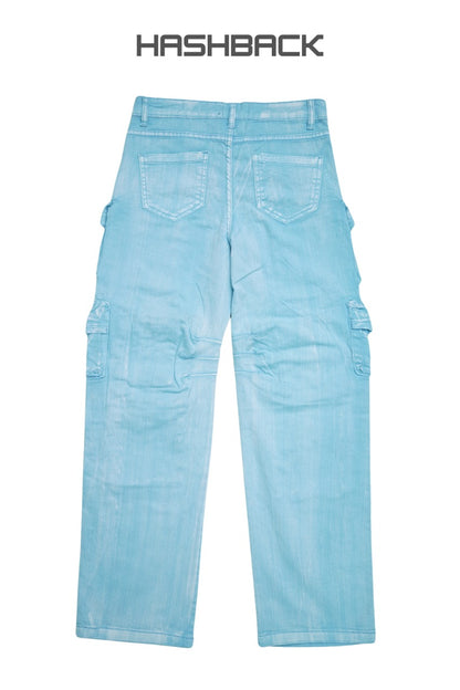 Daisy Acid Wash High Waisted Wide Leg Cargo Jeans