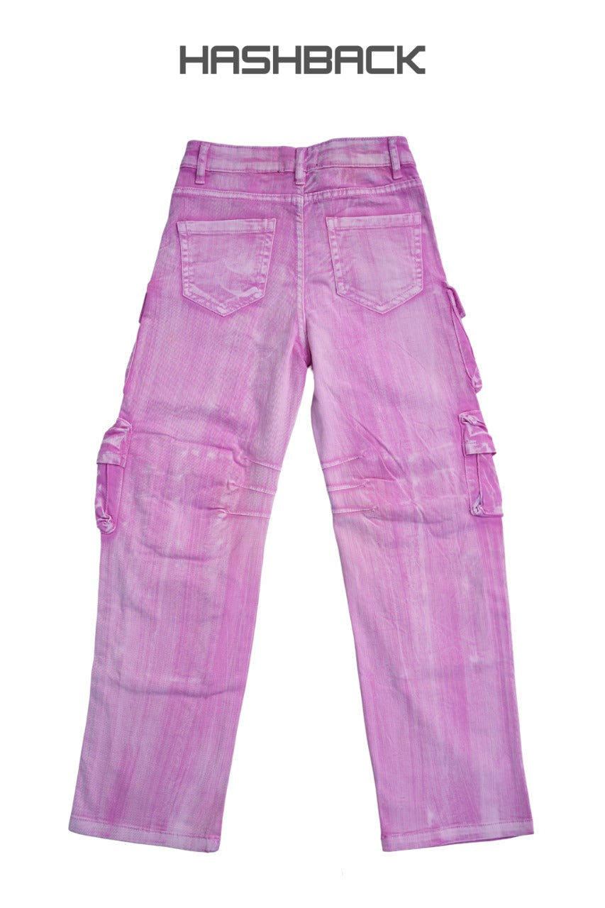 Daisy Acid Wash High Waisted Wide Leg Cargo Jeans