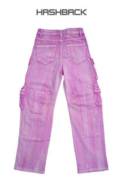 Daisy Acid Wash High Waisted Wide Leg Cargo Jeans