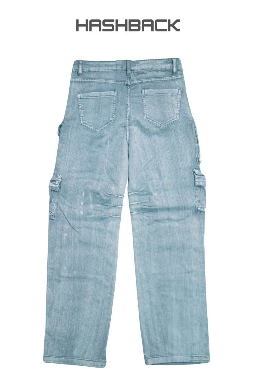 Daisy Acid Wash High Waisted Wide Leg Cargo Jeans