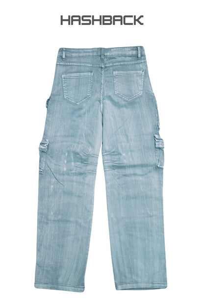 Daisy Acid Wash High Waisted Wide Leg Cargo Jeans