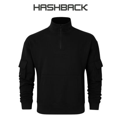 Ovesized Quarter Zip Pullover- Black