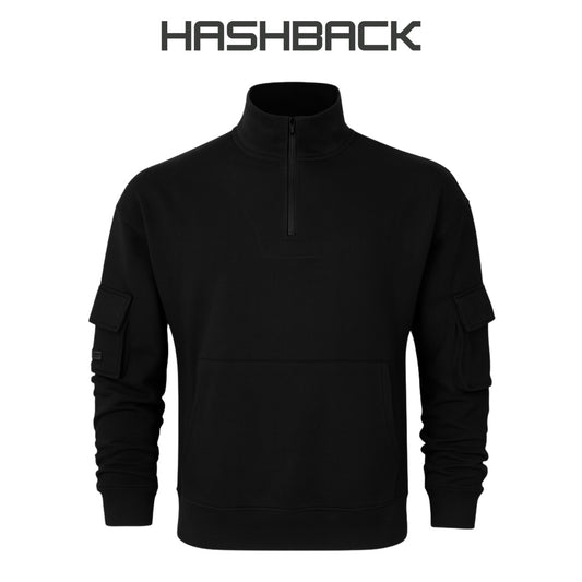 Ovesized Quarter Zip Pullover- Black