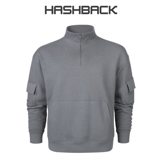 Oversized Quarter Zip Pullover- Grey