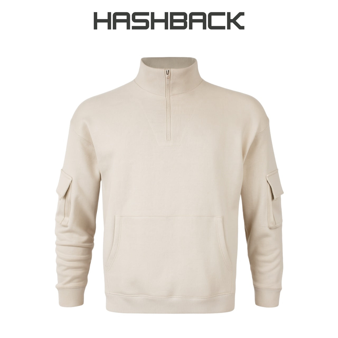 Oversized Quarter Zip Pullover- Beige