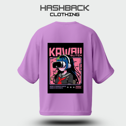 Hashback Aesthetic Graphic Drop Shoulder T-Shirt – Lilac | Oversized Streetwear Tee for Men & Women