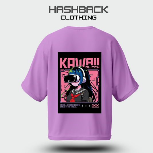 Hashback Aesthetic Graphic Drop Shoulder T-Shirt – Lilac | Oversized Streetwear Tee for Men & Women