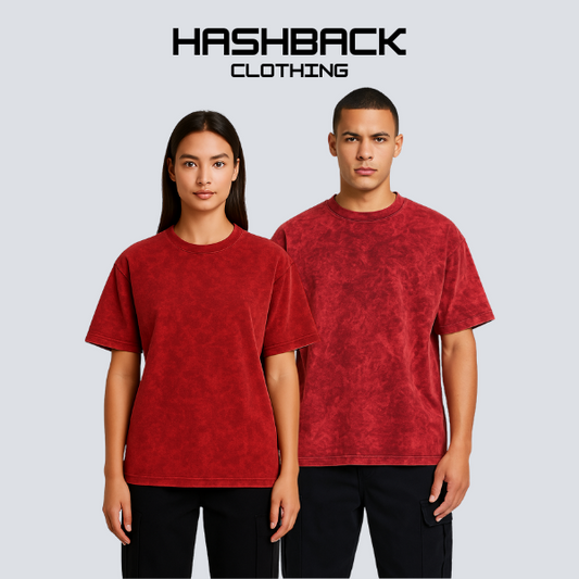 HASHBACK DROP SHOULDER ACID WASH TSHIRT-BRICK OXIDE