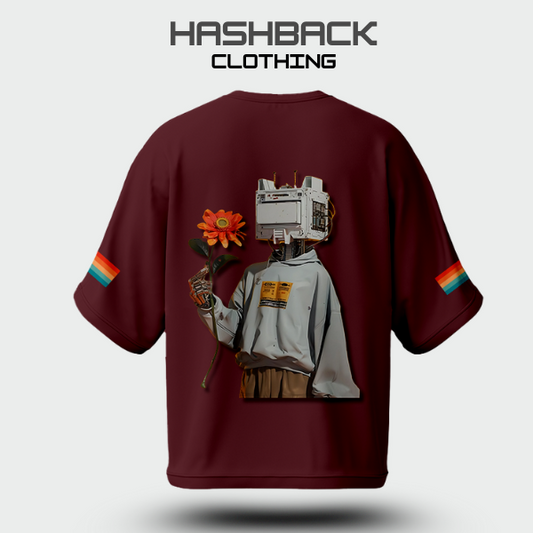 Hashback Retro Vintage Drop Shoulder Tee (MAROON)